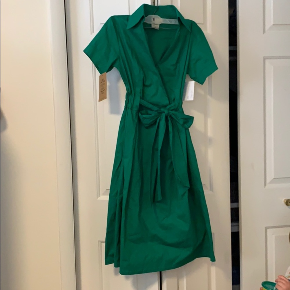 Emerald green collared wrap dress